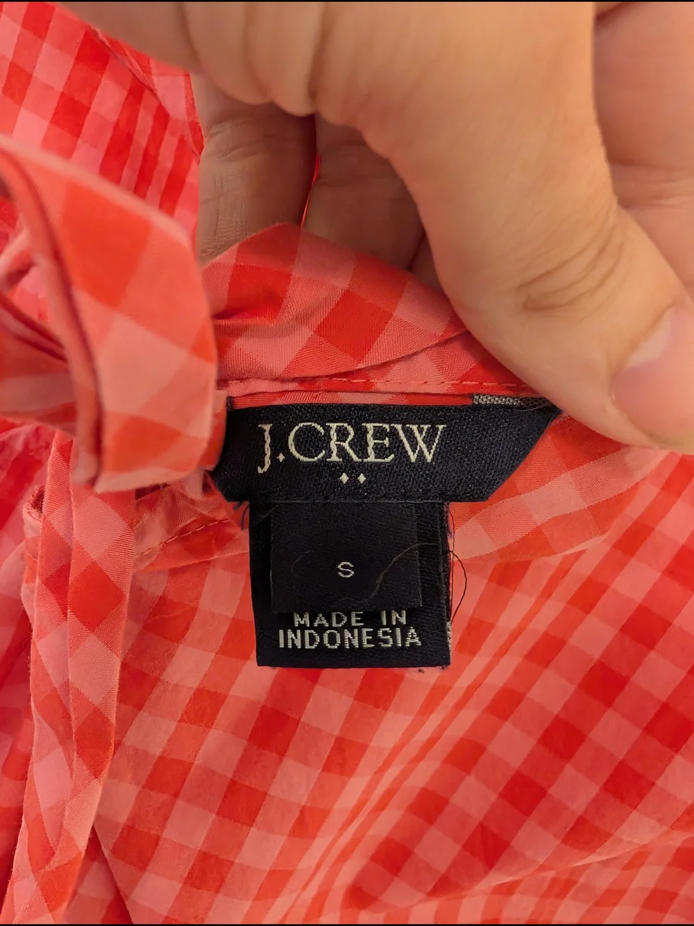 J. Crew Red and Pink Gingham Sleeveless Ruffle Tie Back Top Women's Size Small